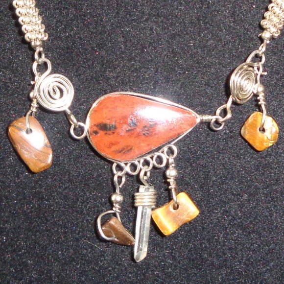 Brown STONES & CRYSTAL Ankle Bracelet Silvertone Swirls 10" Long - Picture 3 of 4